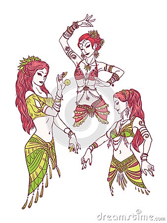 Set of Tribal Dancer Girls. Vector Illustration