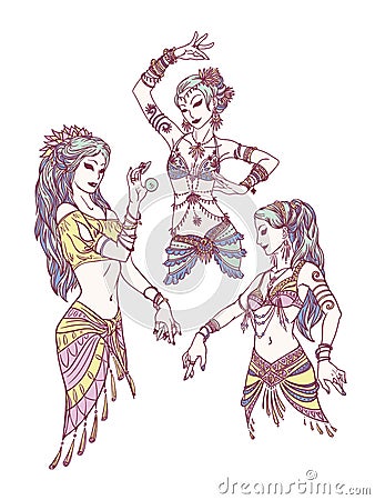 Set of Tribal Dancer Girls. Vector Illustration