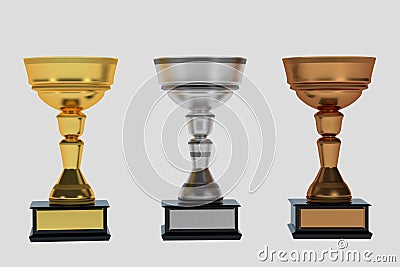 Set of trophies on white Cartoon Illustration