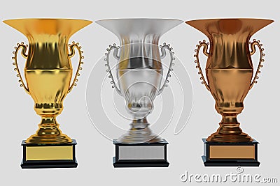 Set of trophies on white Cartoon Illustration