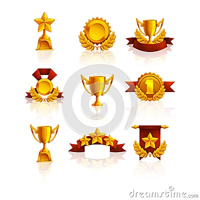 Set of trophy, medals and award. Vector Illustration