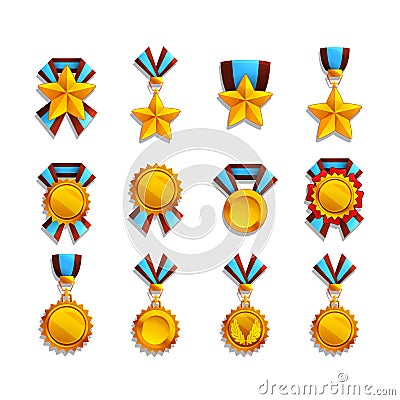 Set of trophy and medals. Vector Illustration