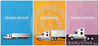 Set of Trucking Industry posters, Logistic and delivery. Semi truck. Vector Illustration. Vector Illustration
