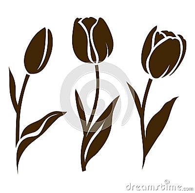 Set of tulip silhouette. Vector illustration. Collection of decorative flowers Vector Illustration