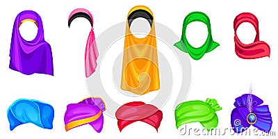 Set of turban and hijab headwear for men and women Vector Illustration