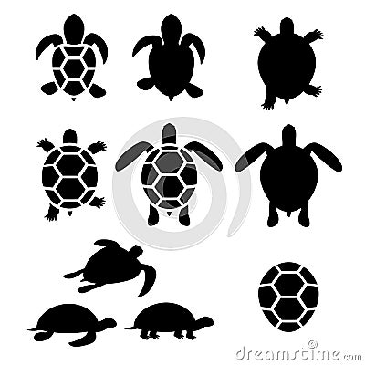 Set of turtle and tortoise silhouette Vector Illustration