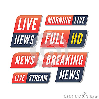 Set of tv banners. breaking live news logos Vector Illustration