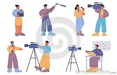 Set tv employees, professional mass media workers Vector Illustration