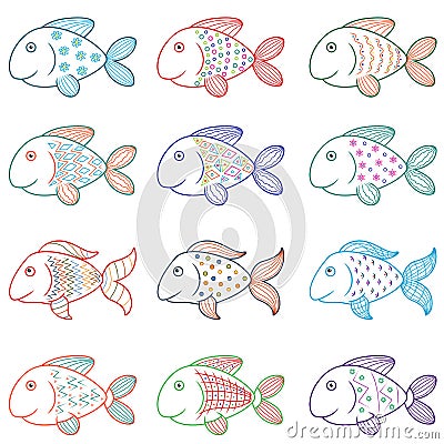 Set of amusing cartoon fishes Vector Illustration