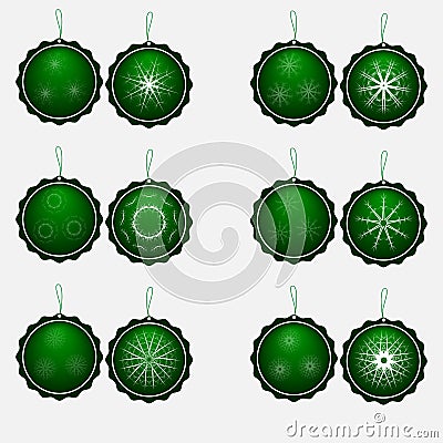 Set of twelve circular green trousers with snowflakes Stock Photo