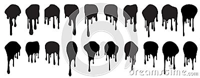 Set of twenty black decors with paint drips. Vector illustration for your design Vector Illustration