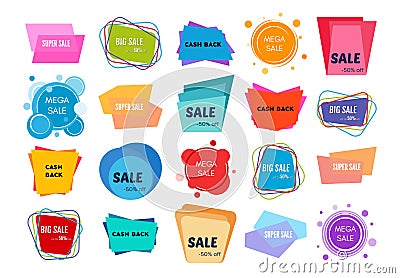 Set of twenty colorful sale stickers Vector Illustration
