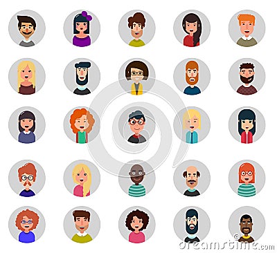 Set of twenty five avatar vector icons. Vector Illustration