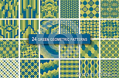 Set of twenty four green color geometric patterns abstract Vector Illustration