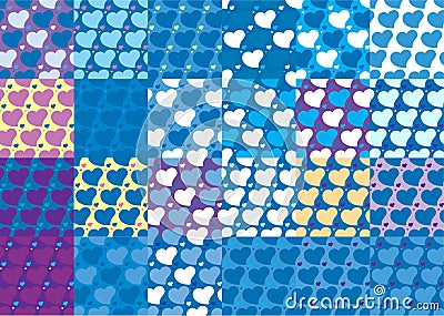 Set of twenty four hearts seamless patterns set twenty four Vector Illustration