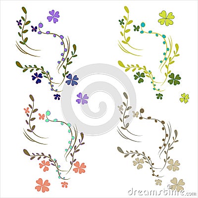 Set of twigs and leaves of multicolored. Thin blades of grass and leaves Stock Photo