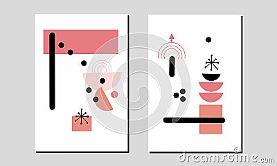Set of two abstract mid century modern wall art. Geometry wall decor. Geometric wall Decorations. Can use for poster, and cards. Vector Illustration