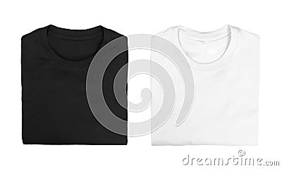 Set of two black and white folded t-shirts isolated on white background Stock Photo