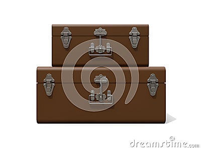 Set of two brown leather suitcases with exquisite clasps. Classic premium design with centuries-old traditions. Modern Cartoon Illustration