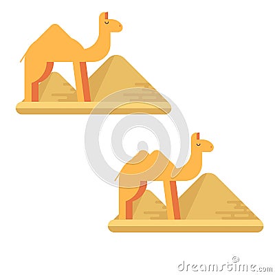 A set of two camels on the background of pyramids of giza. Vector Illustration