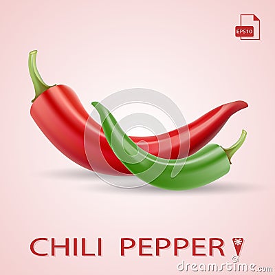 Set Of Two Chili Peppers Red And Green. Vector Illustration