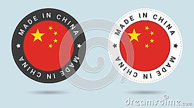 Set of two Chinese stickers. Made in China. Simple icons with flags. Vector Illustration