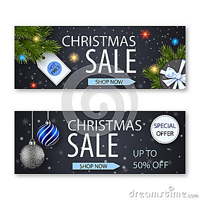 Set of two Christmas Sale flyers Vector Illustration