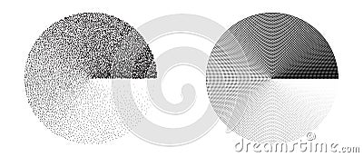 Set with two dotted circles. Random and order style. Halftone and Stipple dots background Vector Illustration