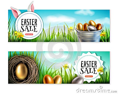 Set of two Easter banners in realistic style Vector Illustration