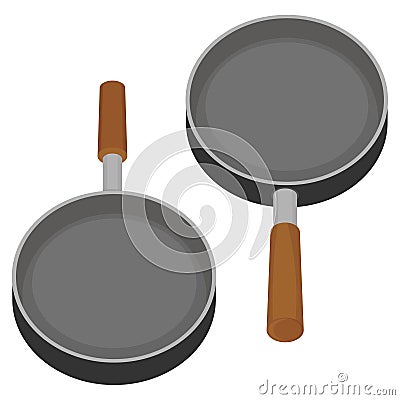 A set of two frying pans on a white isolated background. Vector set of kitchen utensils Vector Illustration