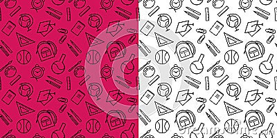 Set of two fun children back to school seamless repeat patterns Vector Illustration