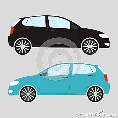 Set of two isolated cars in flat style. Vector Illustration