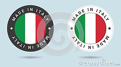 Set of two Italian stickers. Made in Italy. Simple icons with flags. Vector Illustration