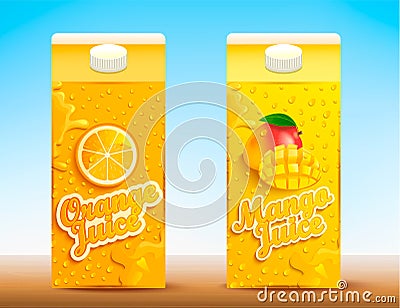 Set of two juice tetra packs with different tastes Vector Illustration