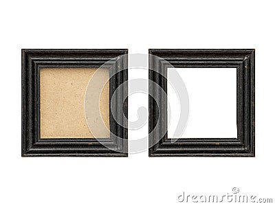 Set of two old black wood picture frames with passepartout Stock Photo