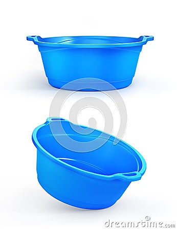 Set of two plastic basin in different view, isolation on a white Cartoon Illustration