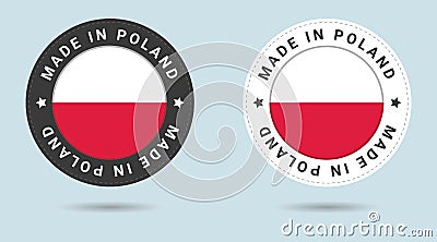 Set of two Polish stickers. Made in Poland. Simple icons with flags. Vector Illustration