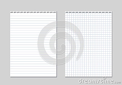 Set of two realistic vector illustration of blank sheets of square and lined paper from a block isolated on a gray background Vector Illustration