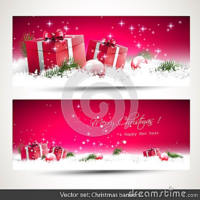 Set of two red Christmas banners Vector Illustration