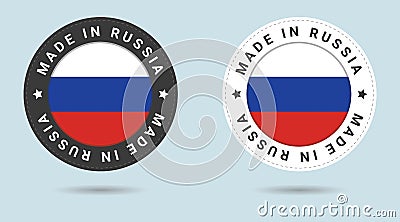 Set of two Russian stickers. Made in Russia. Simple icons with flags. Vector Illustration