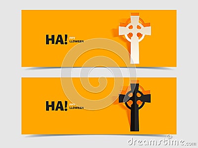 Set of two vector banners with carved grave cross Vector Illustration