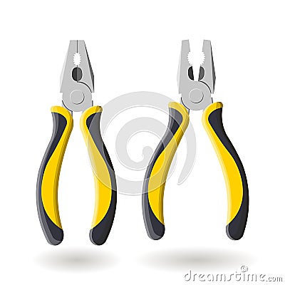 Set of two yellow pliers isolated on white background, realistic illustration Cartoon Illustration