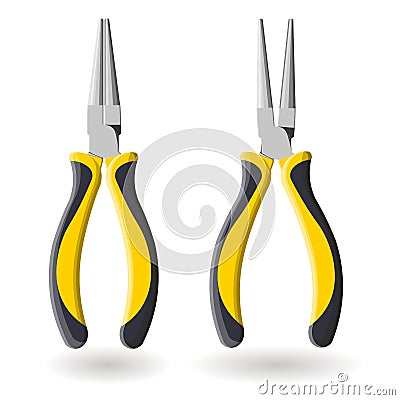 Set of two yellow round pliers isolated on white background, realistic illustration Cartoon Illustration