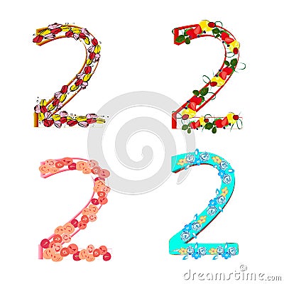 set of twos various flowers and fruits two to the holiday Vector Illustration