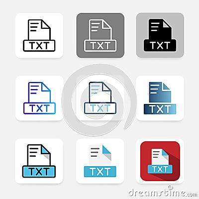 Set txt file format icons. extension, file type, document. for desktop applications and mobile apps Vector Illustration