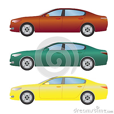 Set the type of sedan cars of different colors Vector Illustration