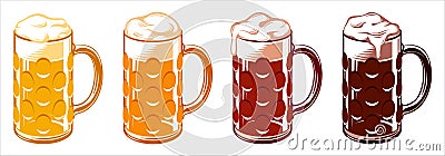 Beer Glass Mugs Oktoberfest Light Lager Stout Porter Ale Set Vector Illustration