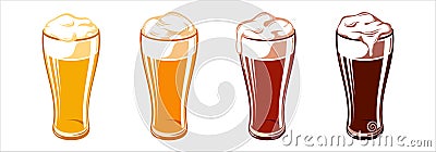 Beer Glass Mugs Weizen Light Lager Stout Porter Ale Set Vector Illustration