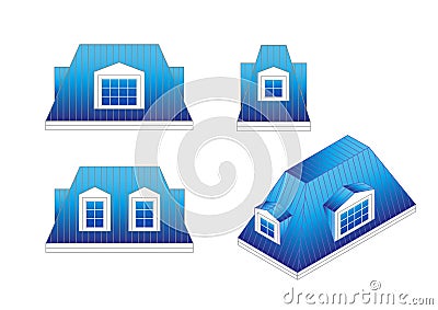 Set types of a mansard roof with different angles. pitched mansard roof with dormer windows. Vector Illustration