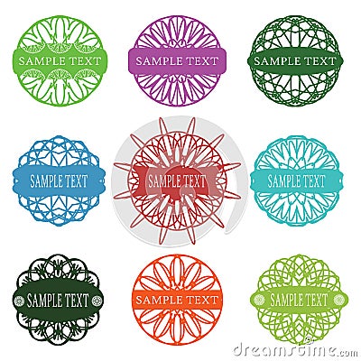 Set of typographic elements, spirograph labels, frames and ornaments Vector Illustration